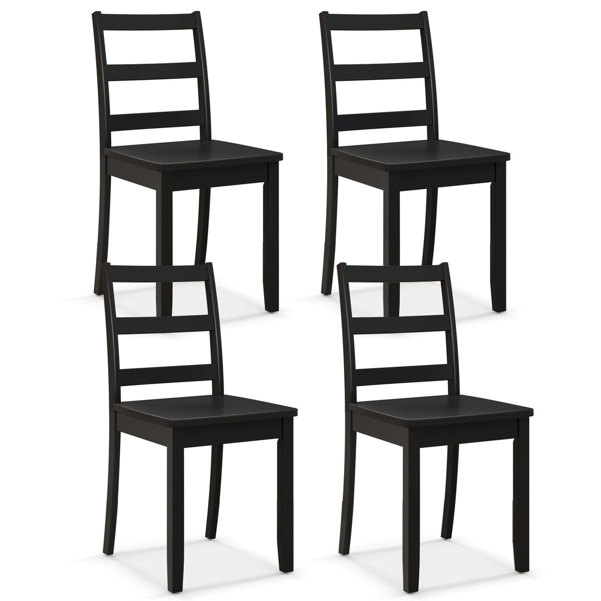 Giantex Wood Dining Chairs Set Of 4 Black- Wooden Armless Kitchen Chairs With Solid Rubber Wood Legs, Non-Slip Foot Pads, Max Lo
