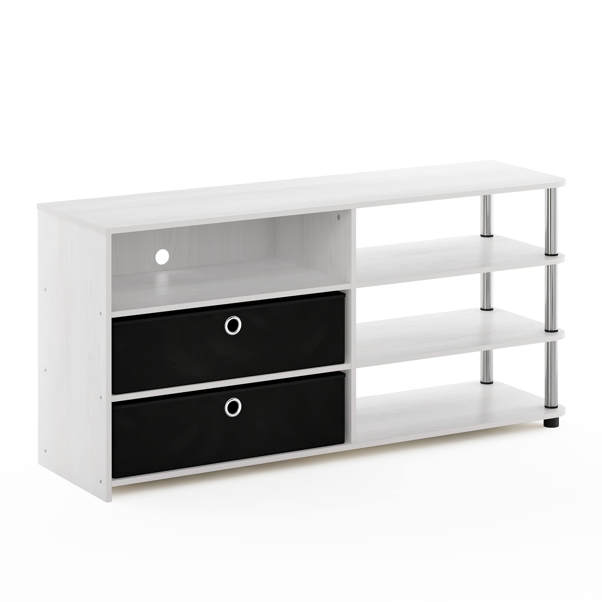 Furinno Jaya Simple Design Stand for TV up to 55-Inch with Bins, White Oak/Chrome/Black
