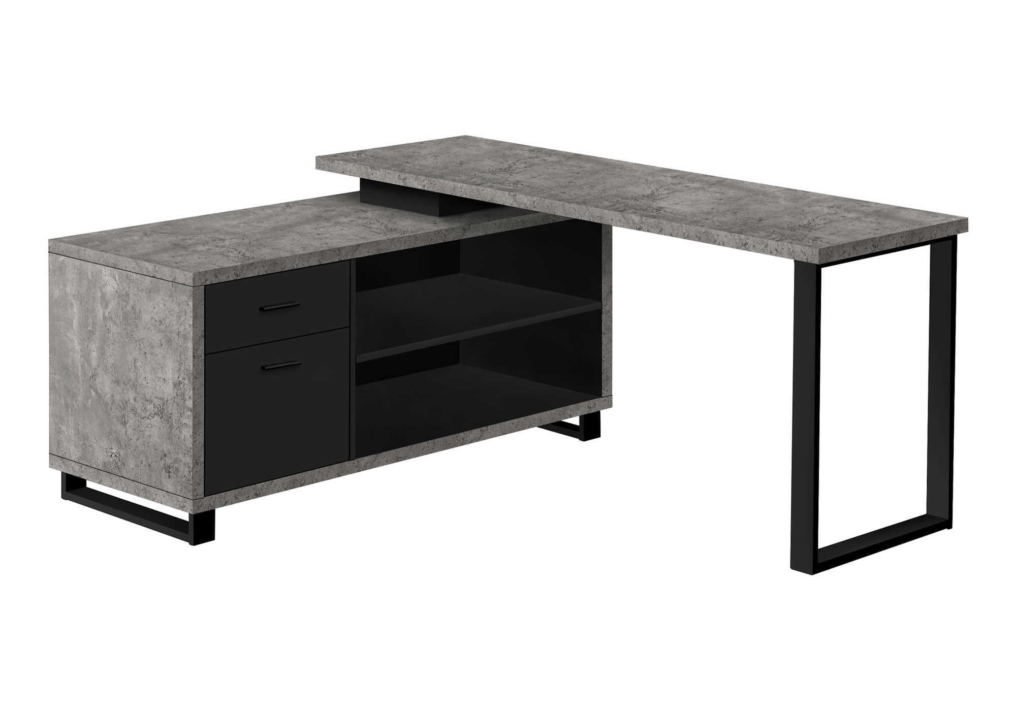 Monarch Specialties I 7714 Computer Desk, Home Office, Corner, Storage Drawers, 72' L, L Shape, Work, Laptop, Metal, Laminate, Grey, Black, Contemporary, Modern