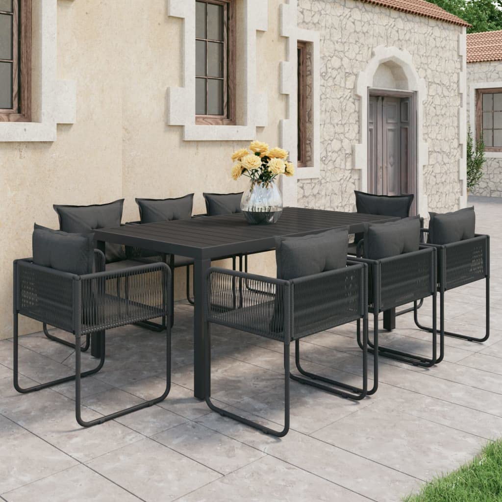vidaXL Patio Dining Set 9 Piece Garden Outdoor Balcony Backyard Terrace Dinner Dinette Seating Table Chair Furniture Set Home PVC Rattan Black
