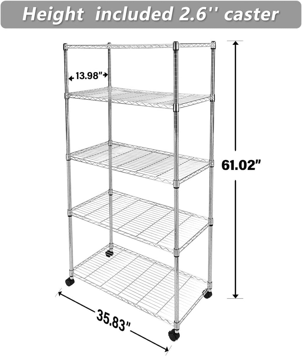 Ipower Simple Deluxe Heavy Duty 5-Tier Shelving Unit, 13.98''D X 35.83''W X 61.02''H Storage Shelving With 1250 Lbs Capacity, Chrome