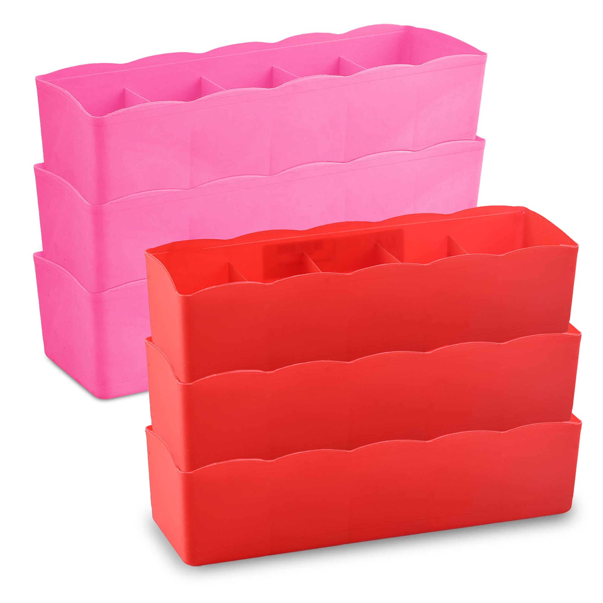 Kuber Industries (Pack Of 6) Drawer Organizer | 5Grid Plastic Storage Box | Stationery Organizer | Storage Drawer Boxes For Inn