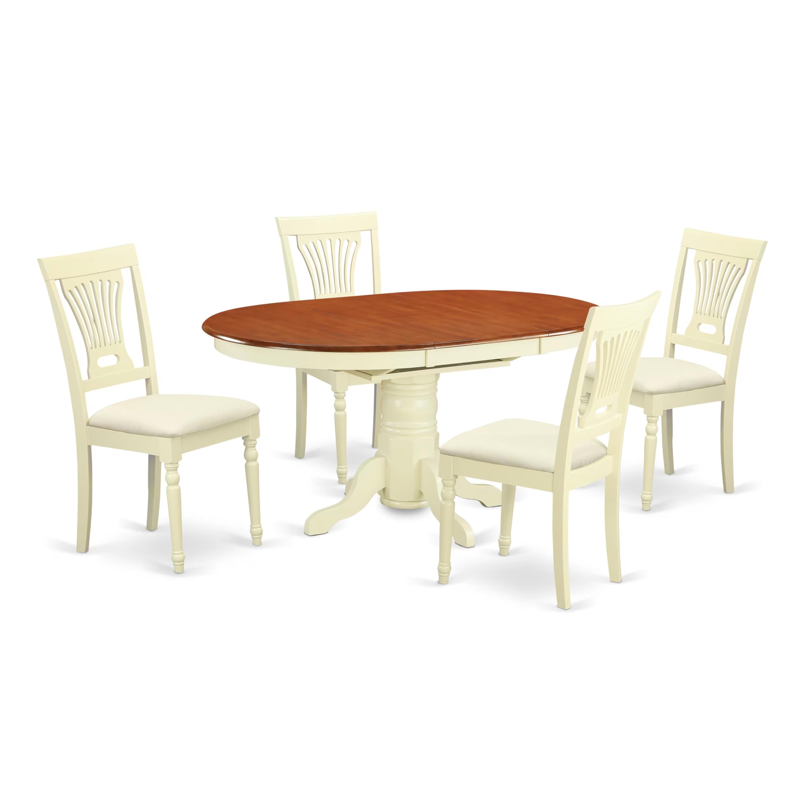 East West Furniture AVPL5-WHI-C 5 Piece Dinette Set for 4 Includes an Oval Dining Room Table with Butterfly Leaf and 4 Linen Fabric Kitchen Dining Chairs, 42x60 Inch, Buttermilk & Cherry