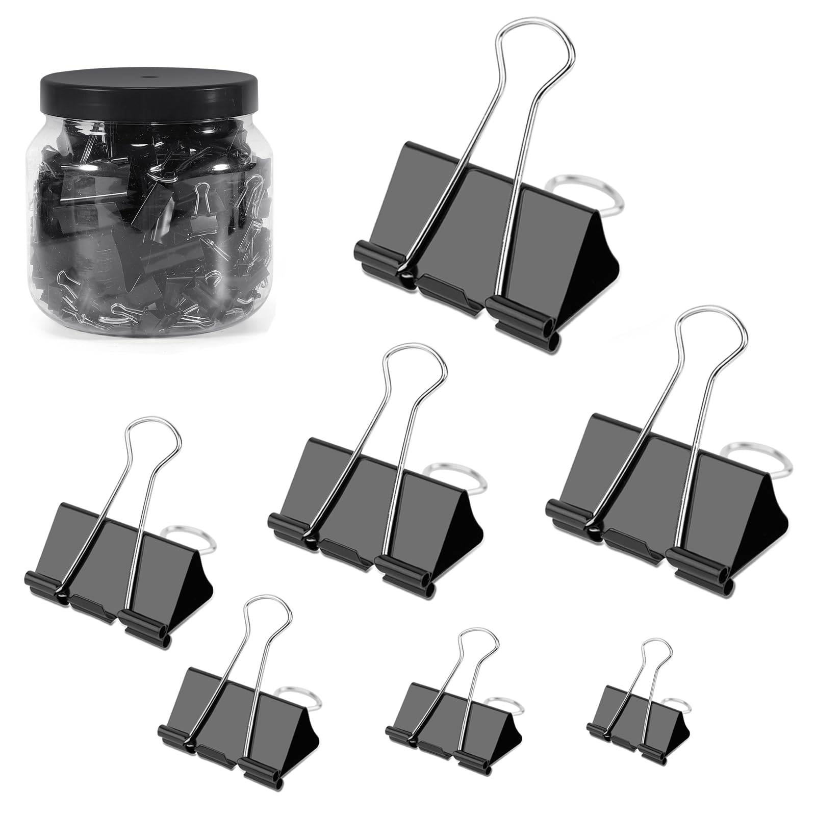 Ufmarine 200 Pcs Binder Clips Paper Clamps Assorted Size, Extra Large, Large, Medium, Small, Extra Small And Mini
