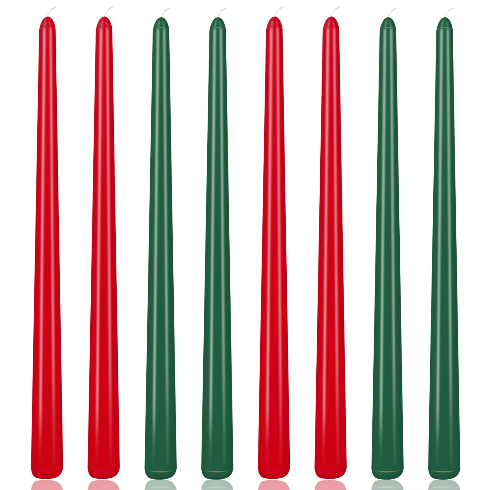 4 Green and 4 Red Taper Candles for Christmas, 12 Inch Unscented Long Candlesticks for Home, Dripelss Thin Candles for Holiday P