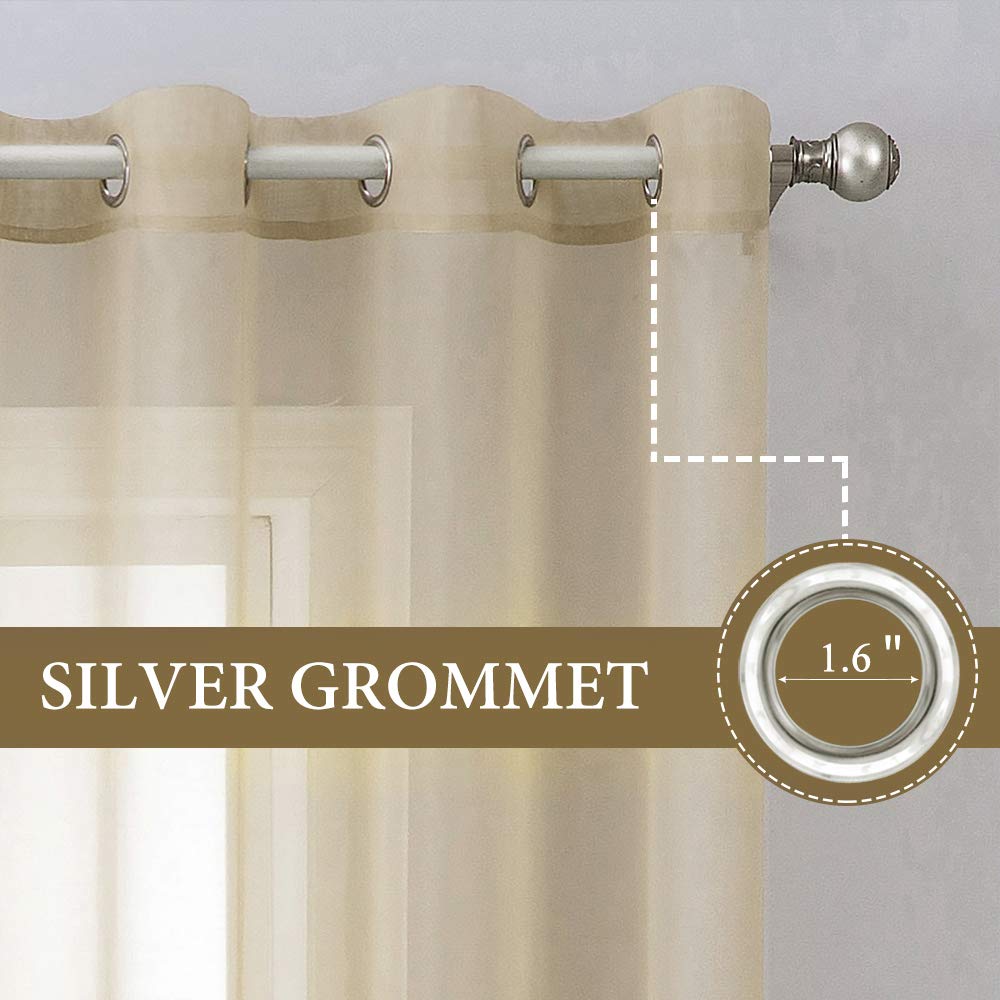 Miulee 2 Panels Solid Color Beige Sheer Curtains Elegant Grommet Window Voile Panels/Drapes/Treatment For Bedroom Living Room (54X72 Inch)