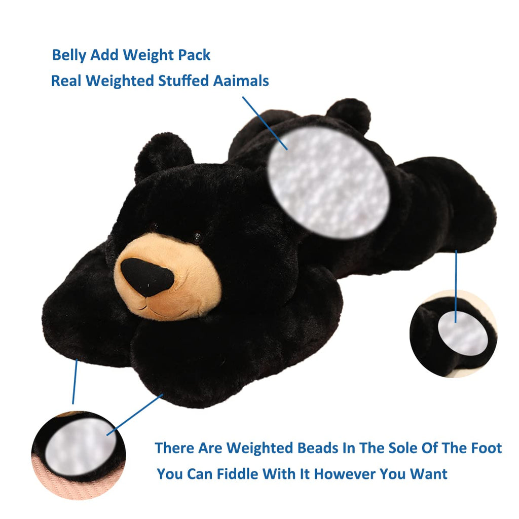 Doireum Weighted Stuffed Animals, 3.3 Lbs Weighted Bear Stuffed Animal Toy Black Bear Plush Throw Pillow Gifts For Boys Girls, 1
