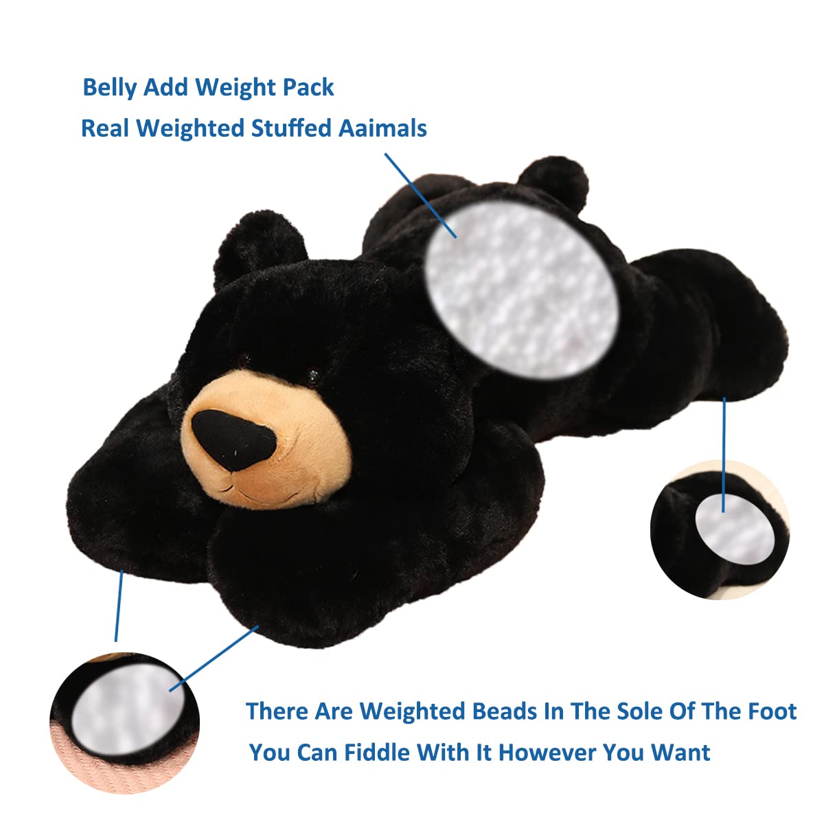 Doireum Weighted Stuffed Animals, 3.3 Lbs Weighted Bear Stuffed Animal Toy Black Bear Plush Throw Pillow Gifts For Boys Girls, 1