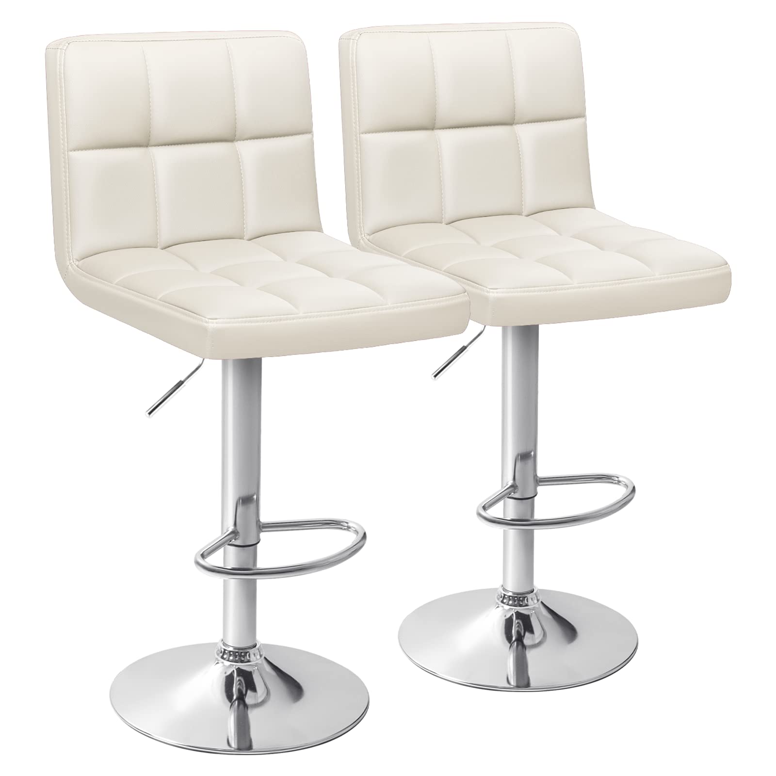 Homall Bar Stools Modern Pu Leather Adjustable Swivel Barstools, Armless Hydraulic Kitchen Counter Bar Stool Synthetic Leather Extra Height Square Island Barstool With Back Set Of 2 (Beige)