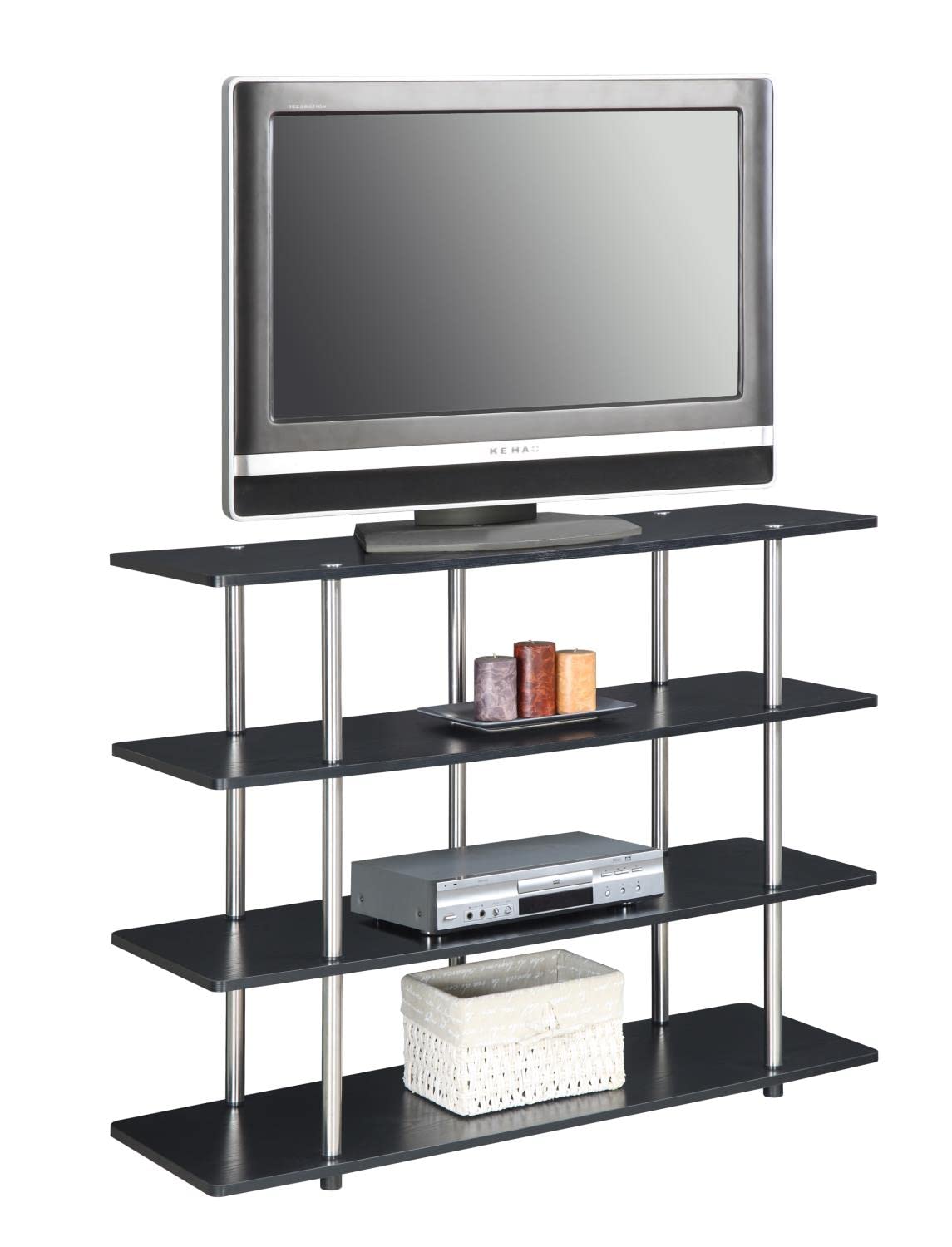 Convenience Concepts Designs2Go XL Highboy 4 Tier TV Stand Home_Furniture_and_Decor, 47.25"L x 15.75"W x 36.25"H, Black
