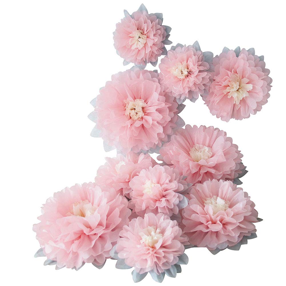 Mybbshower Paper Flower Decorations for Wall Backdrop Girld Nursery Wall Decor Wedding Bridal Shower Rooms Pink Grey Sizes 11'' 