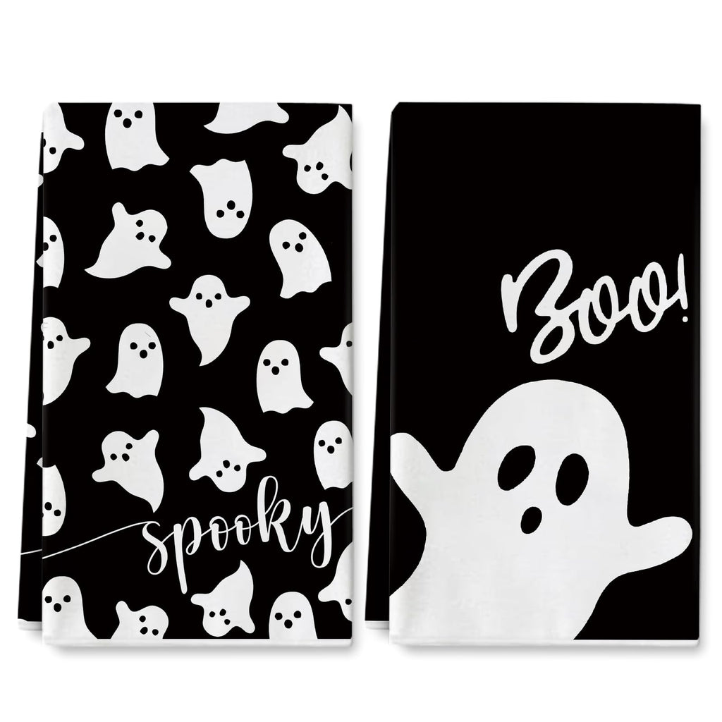 AnyDesign Halloween Kitchen Towel 18 x 28 Inch Black White Ghost Dishcloth Scary Hand Drying Tea Towel for Halloween Baking Cook