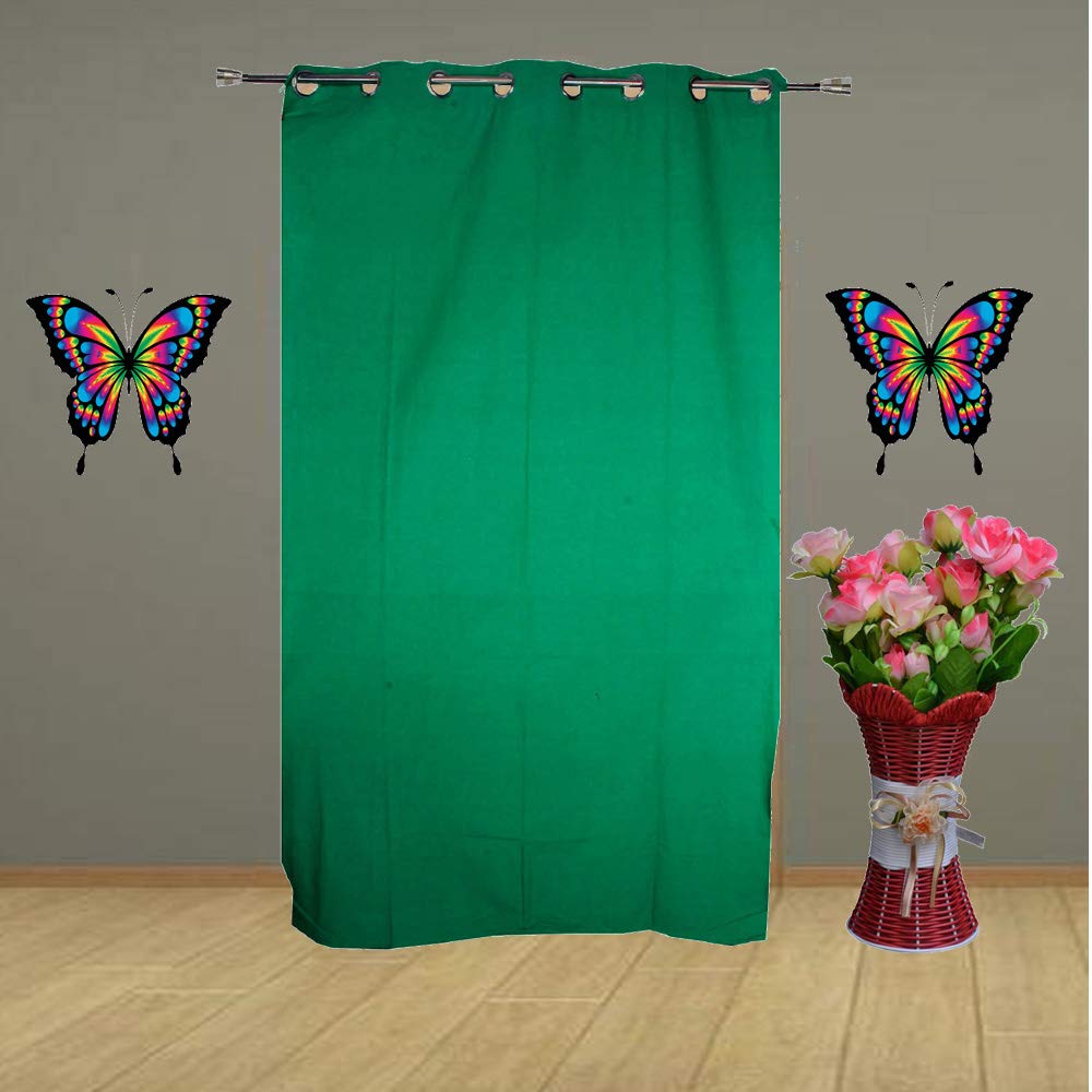 HOMEFLY Plain Green Colour Eyelet Door Cotton Curtain  Pack of 1 Piece, Grommets