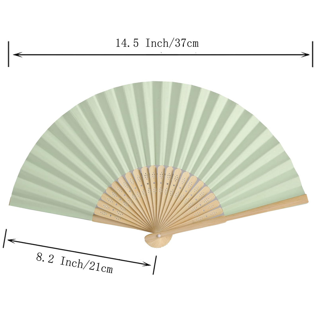 Sl Crafts 50Pcs Paper Hand Fan With Organza Bags Bamboo Handheld Folding Fan Decorative Paper Fan Wedding Party Favors (Light Gr
