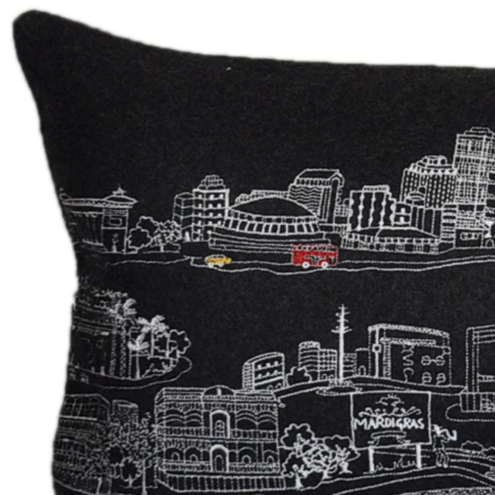 HomeRoots Grey 35' Black New Orleans Nighttime Skyline Lumbar Decorative Pillow