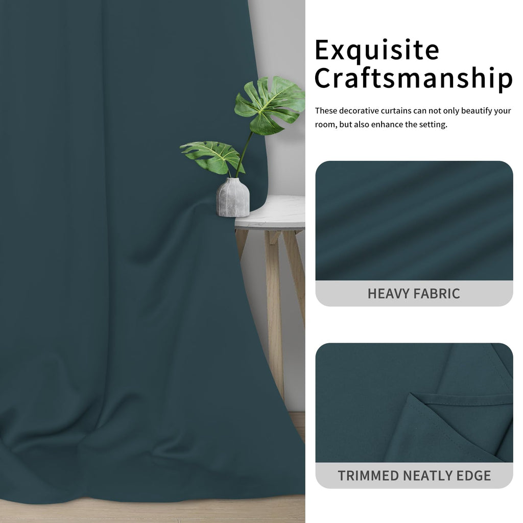 Easy-Going Blackout Curtains For Bedroom, Solid Thermal Insulated Grommet And Noise Reduction Window Drapes, Room Darkening Curtains For Living Room, 2 Panels (34X84 In, Bluestone)