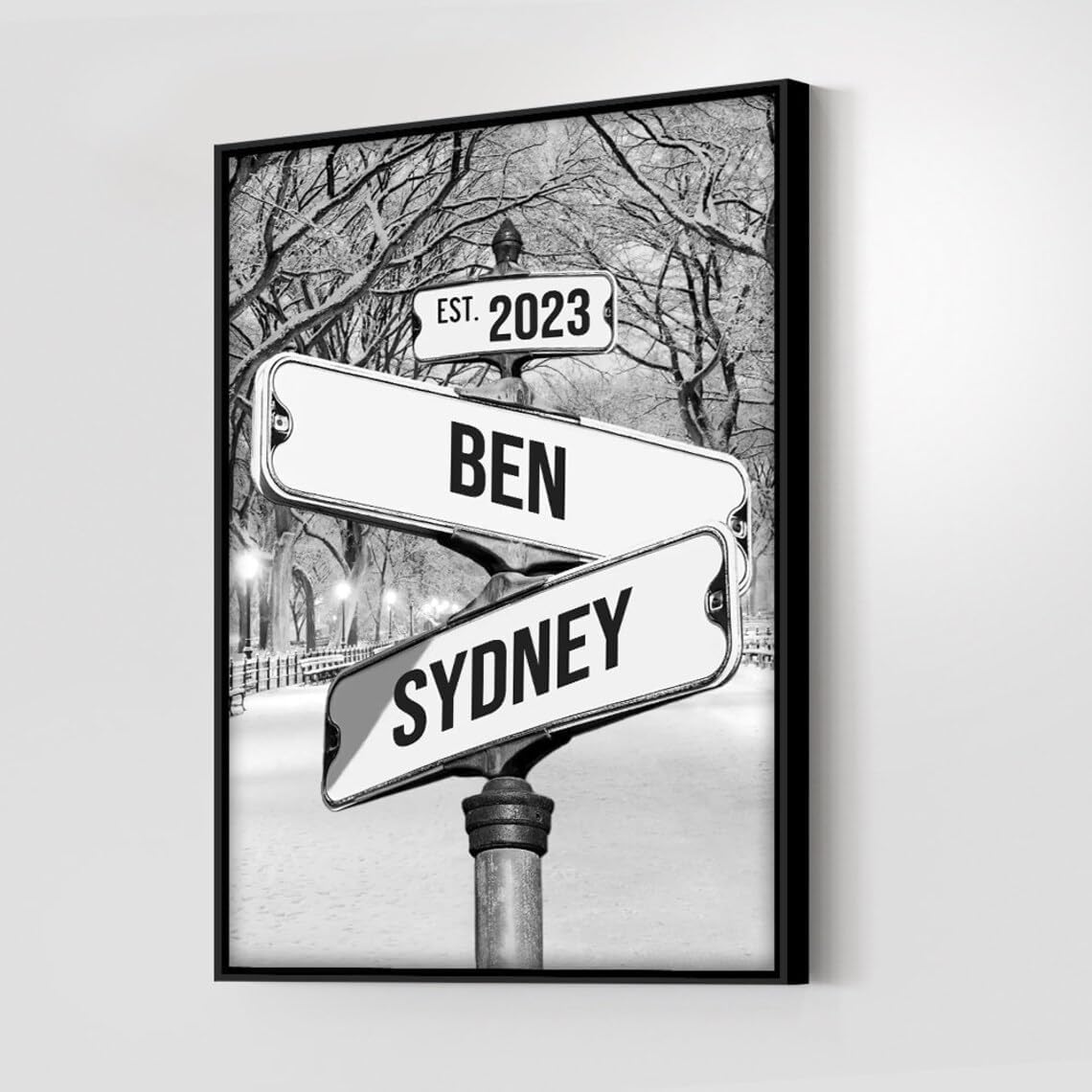 Street Sign With Last Names - Canvas Wall Art, Crossroads Sign Personalized Couples Gift Custom Engagement Gift For Her/Him, Lov