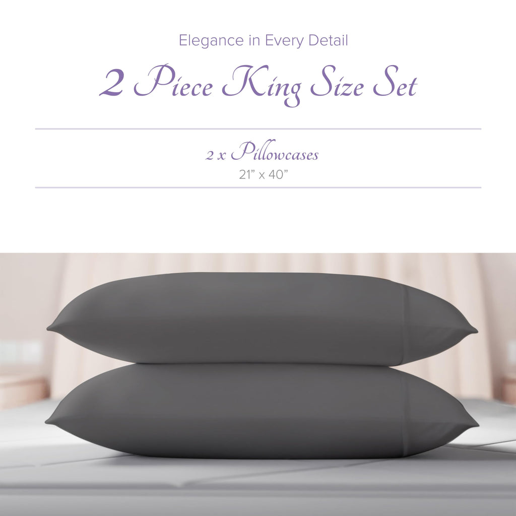 Carressa Linen 100% Egyptian Cotton Pillow Cases Set Of 2-600 Thread Count Graphite Gray King Pillowcase For Sleeping, Soft, Sil