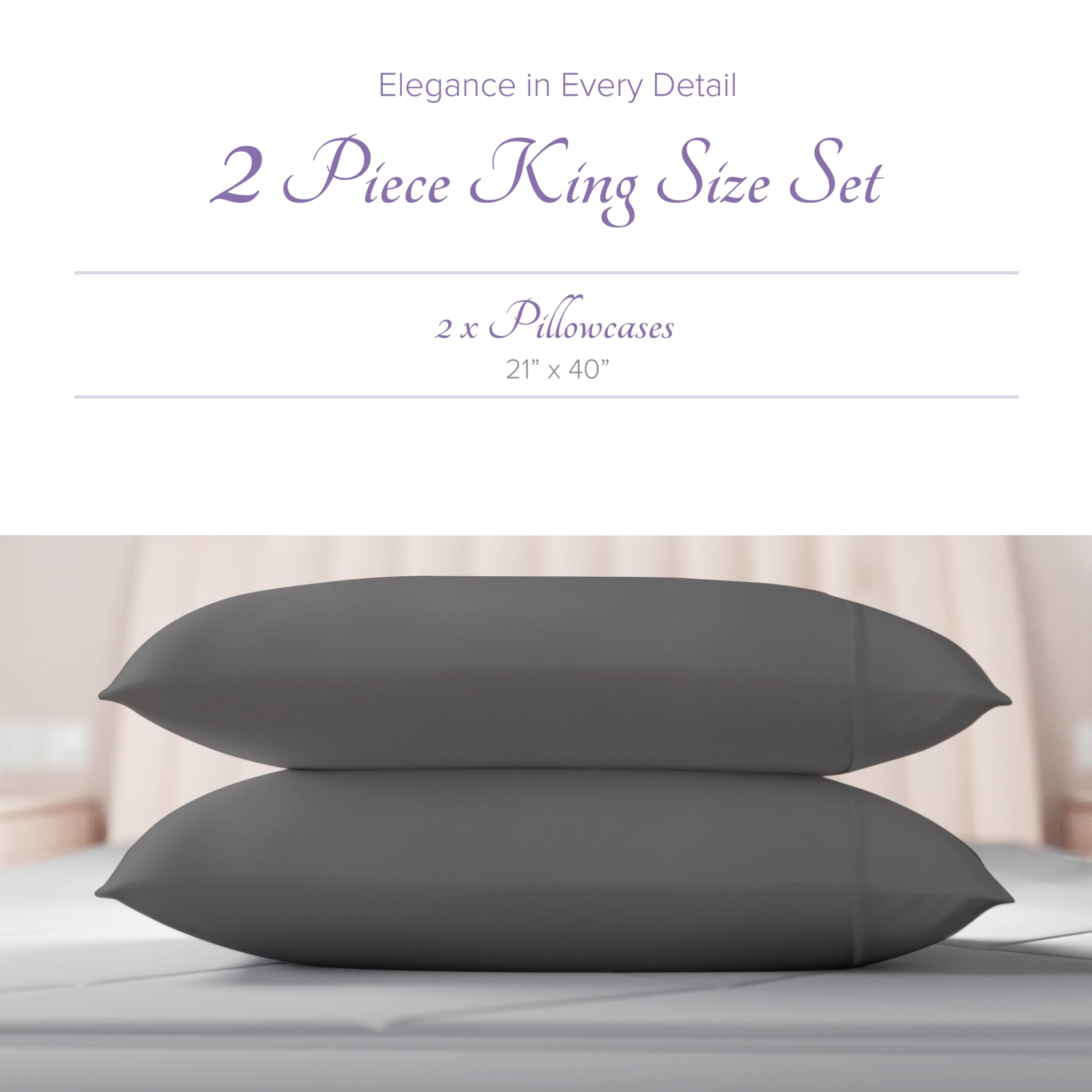 Carressa Linen 100% Egyptian Cotton Pillow Cases Set Of 2-600 Thread Count Graphite Gray King Pillowcase For Sleeping, Soft, Sil