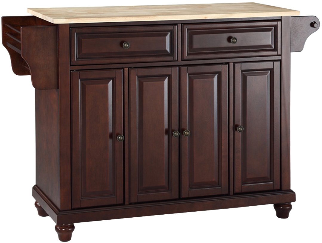 Crosley Furniture Cambridge Wood Top Rolling Kitchen Island Storage Cart, Microwave Stand, Spice Rack, Mahogany