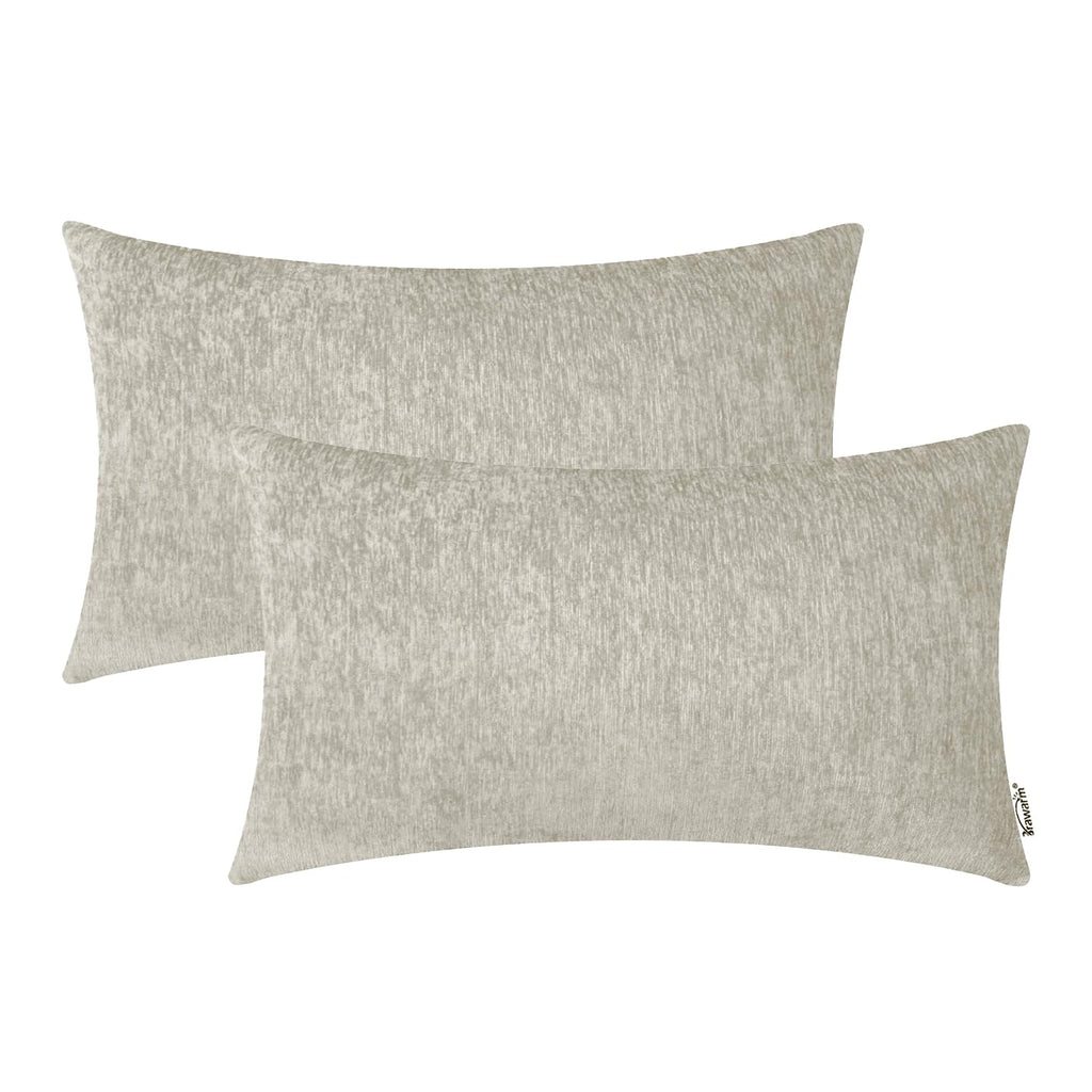 BRAWARM Chenille Throw Pillow Covers 12x20 Inches - Taupe Chenille Lumbar Pillow Covers Pack of 2, Solid Dyed Soft Chenille Pill