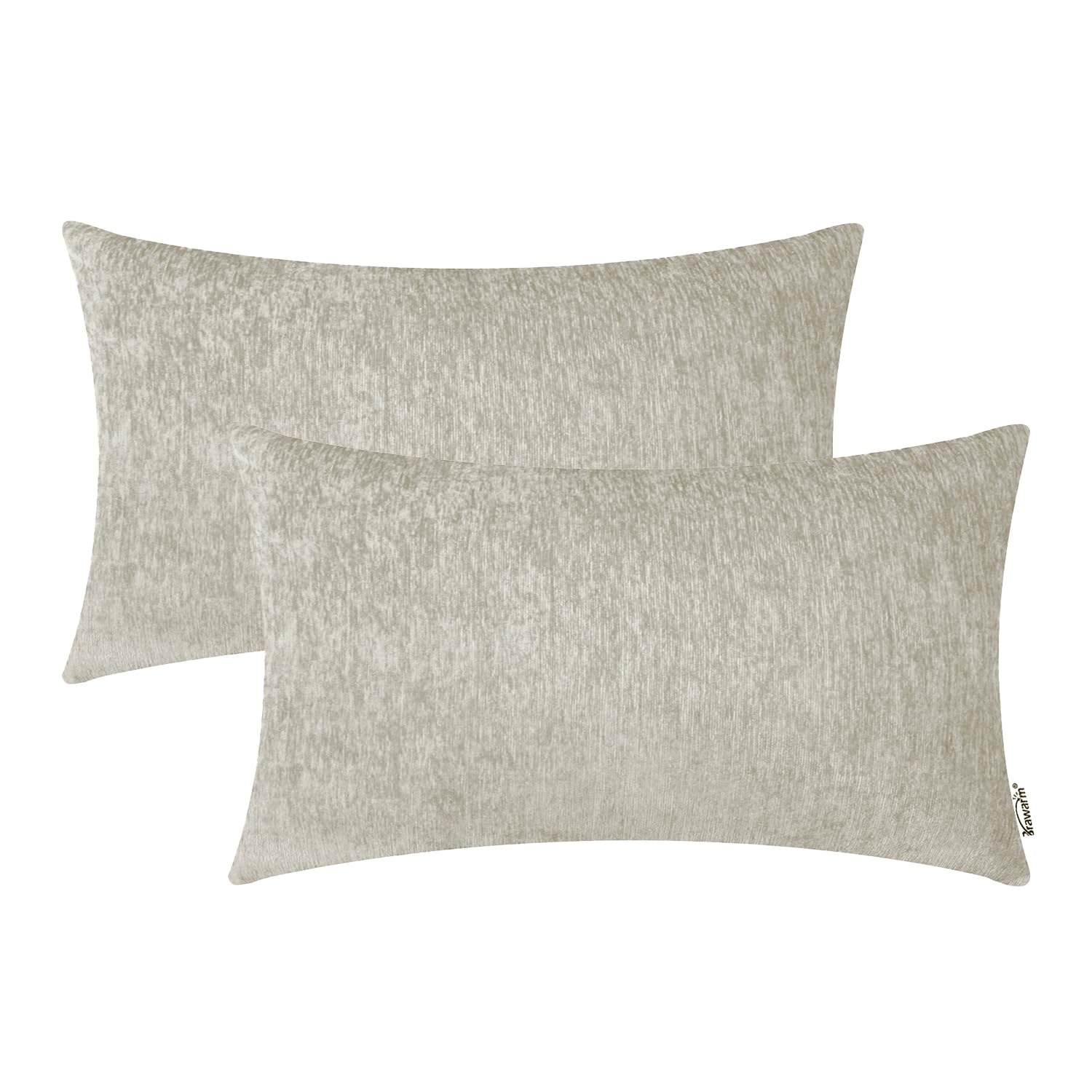 BRAWARM Chenille Throw Pillow Covers 12x20 Inches - Taupe Chenille Lumbar Pillow Covers Pack of 2, Solid Dyed Soft Chenille Pill