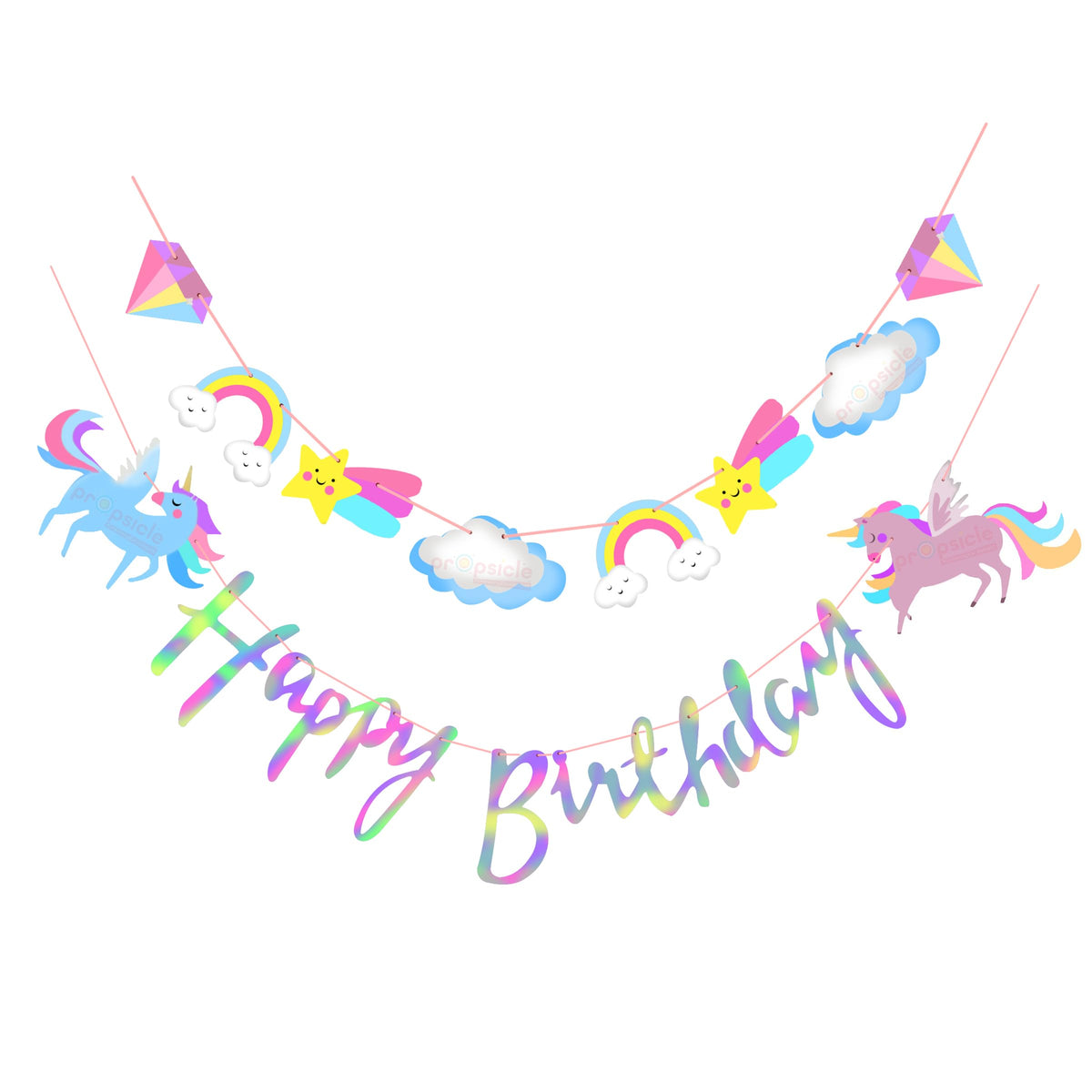 Propsicle Unicorn Happy Birthday Banner for Girls Birthday Decoration