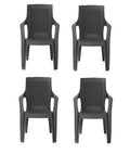 Nilkamal Plastic Chair For Living Room With Arm |Set Of 4 | 3 Year Warranty | For Home, Living Room, Outdoor | Charcoal Grey Col
