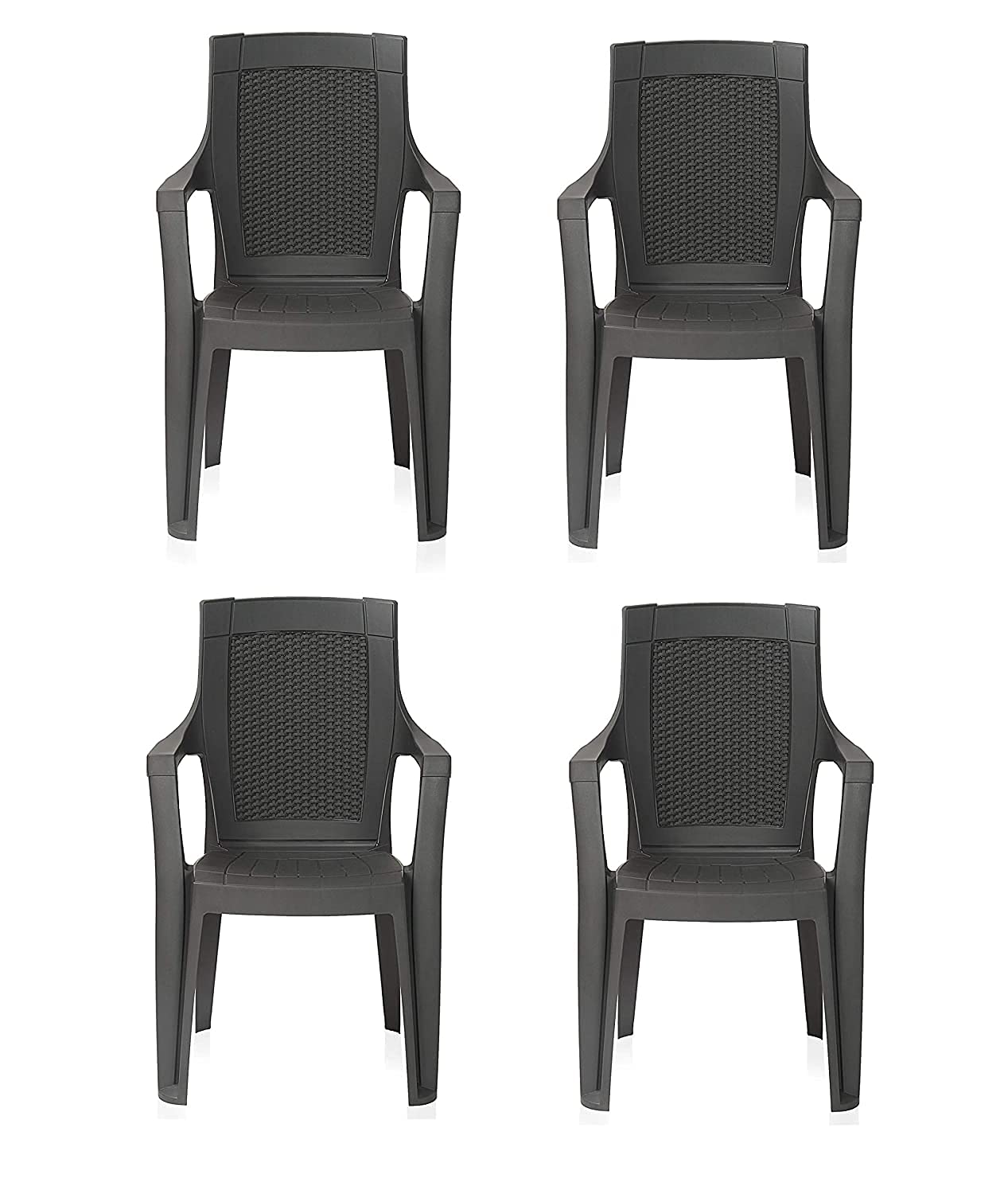 Nilkamal Plastic Chair For Living Room With Arm |Set Of 4 | 3 Year Warranty | For Home, Living Room, Outdoor | Charcoal Grey Col