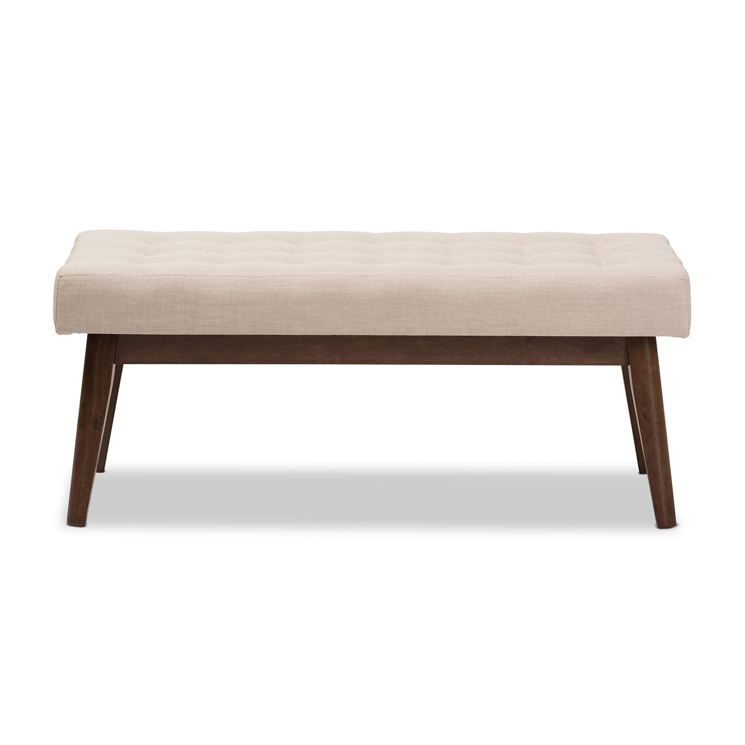 Baxton Studio Elia Mid-Century Modern Walnut Wood Light Beige Fabric Button-Tufted Bench/Mid-Century/Light Beige/Walnut Brown/Fabric Polyester 100%&quot;/Rubber Wood