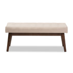 Baxton Studio Elia Mid-Century Modern Walnut Wood Light Beige Fabric Button-Tufted Bench/Mid-Century/Light Beige/Walnut Brown/Fabric Polyester 100%"/Rubber Wood
