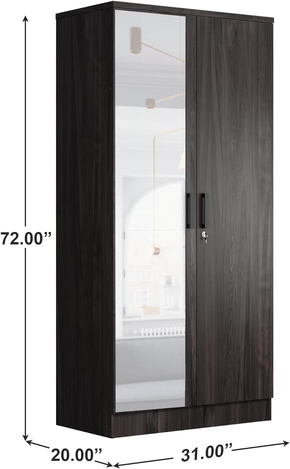 Woodpeckers Furniture And Mattress 2 Doors Wardrobe Mirrored Door (Tobacco)