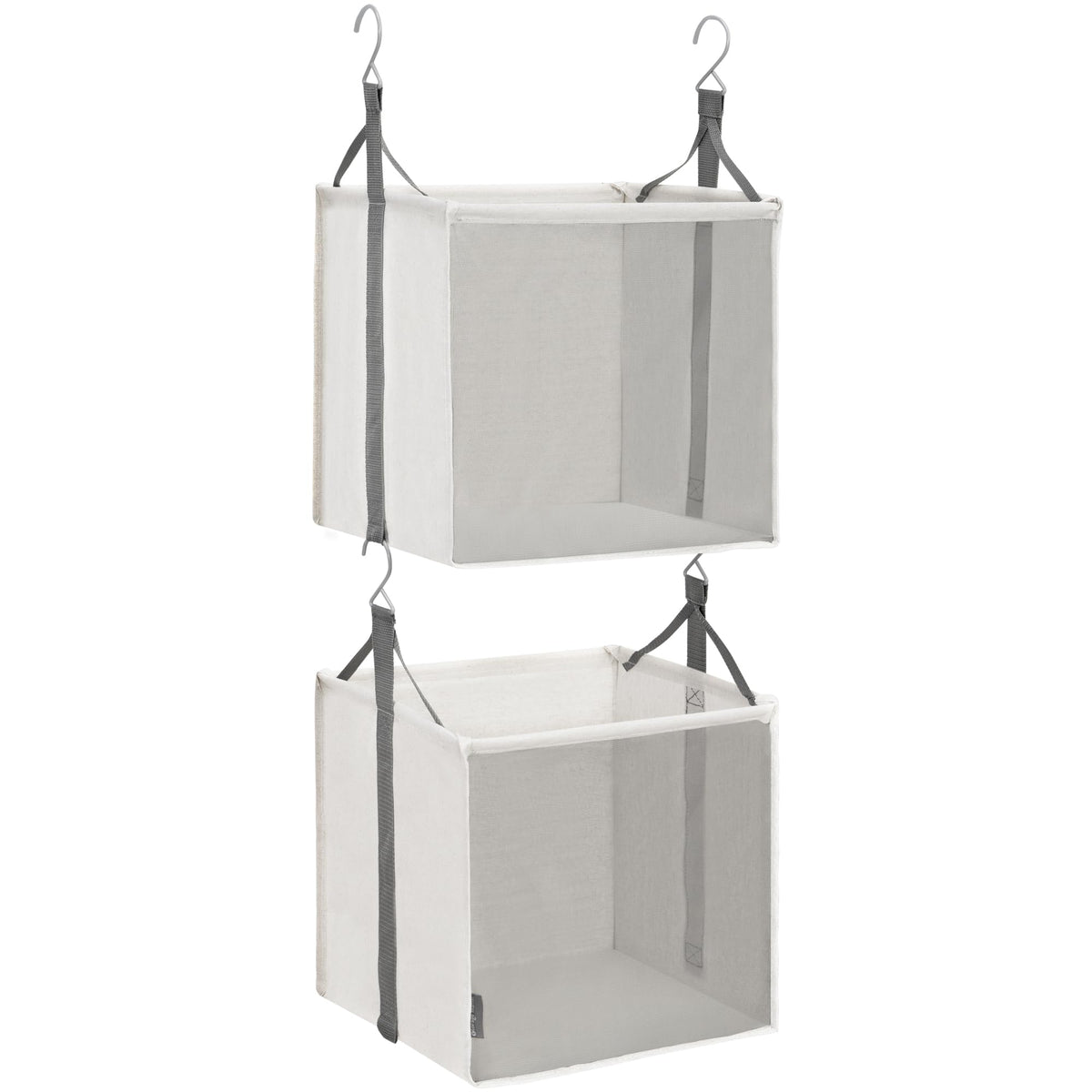 STORAGE MANIAC 2Tier Hanging Closet Organizer, Fabric Storage Baskets with Hooks, Closet Shelves for Dorm Room, Apartment, Bedr