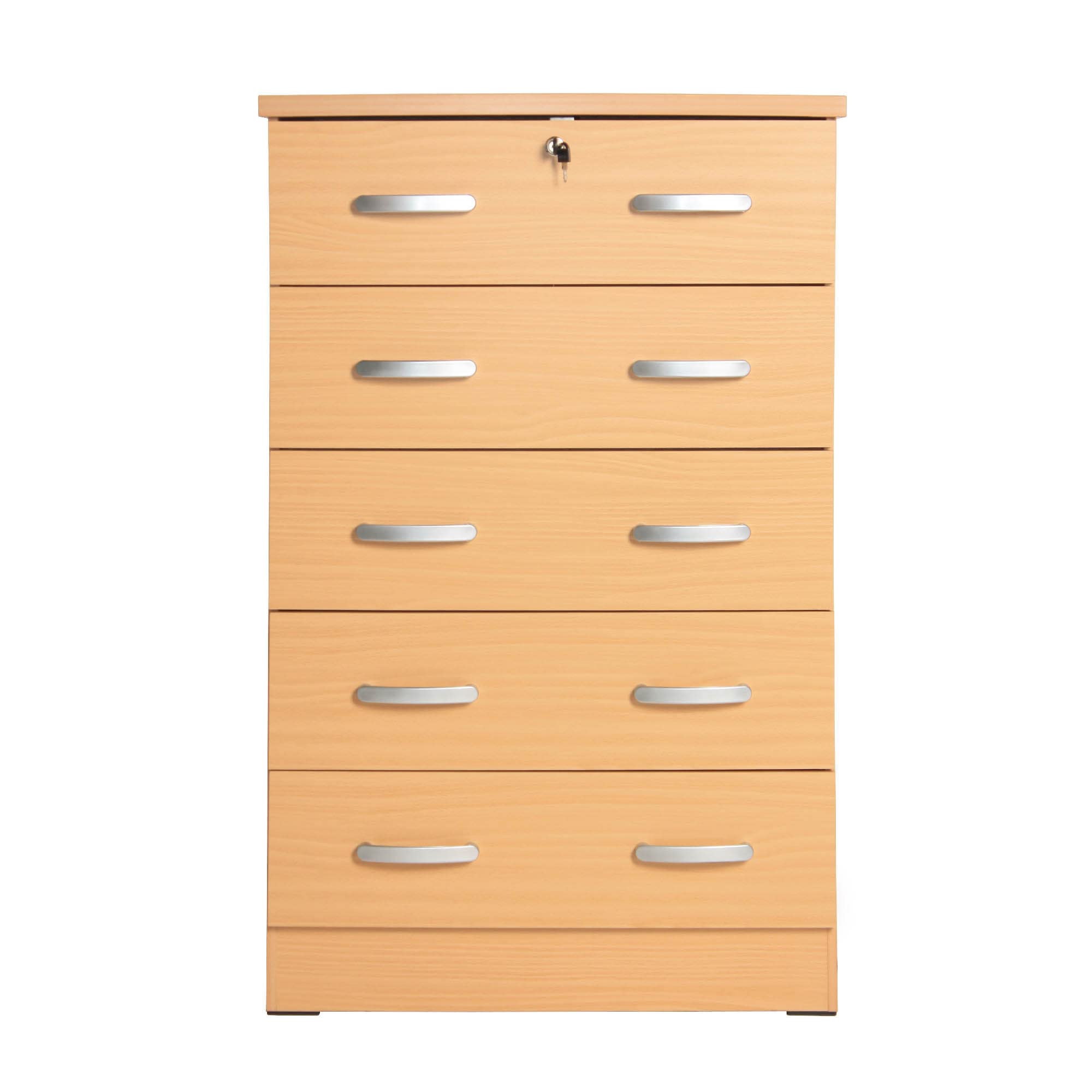 Better Home Products Cindy 5 Drawer Chest Wooden Dresser With Lock Beech (Maple)