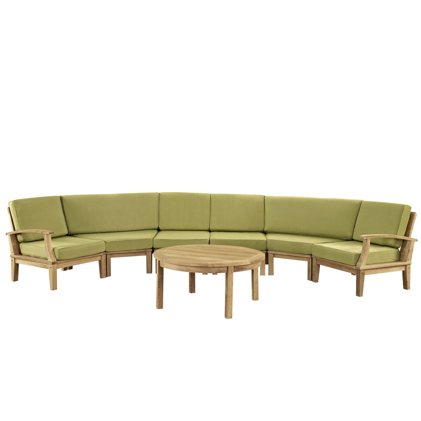 Lexmod Marina 7-Piece Outdoor Patio Teak Sofa Set, Natural Green