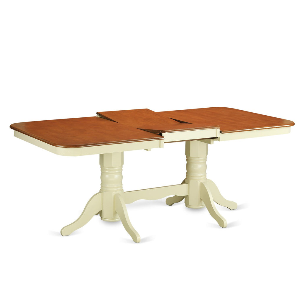 East West Furniture NAPL7-WHI-C 7 Piece Kitchen Table Set Consist of a Rectangle Dining Table with Butterfly Leaf and 6 Linen Fabric Upholstered Dining Chairs, 40x78 Inch, Buttermilk & Cherry