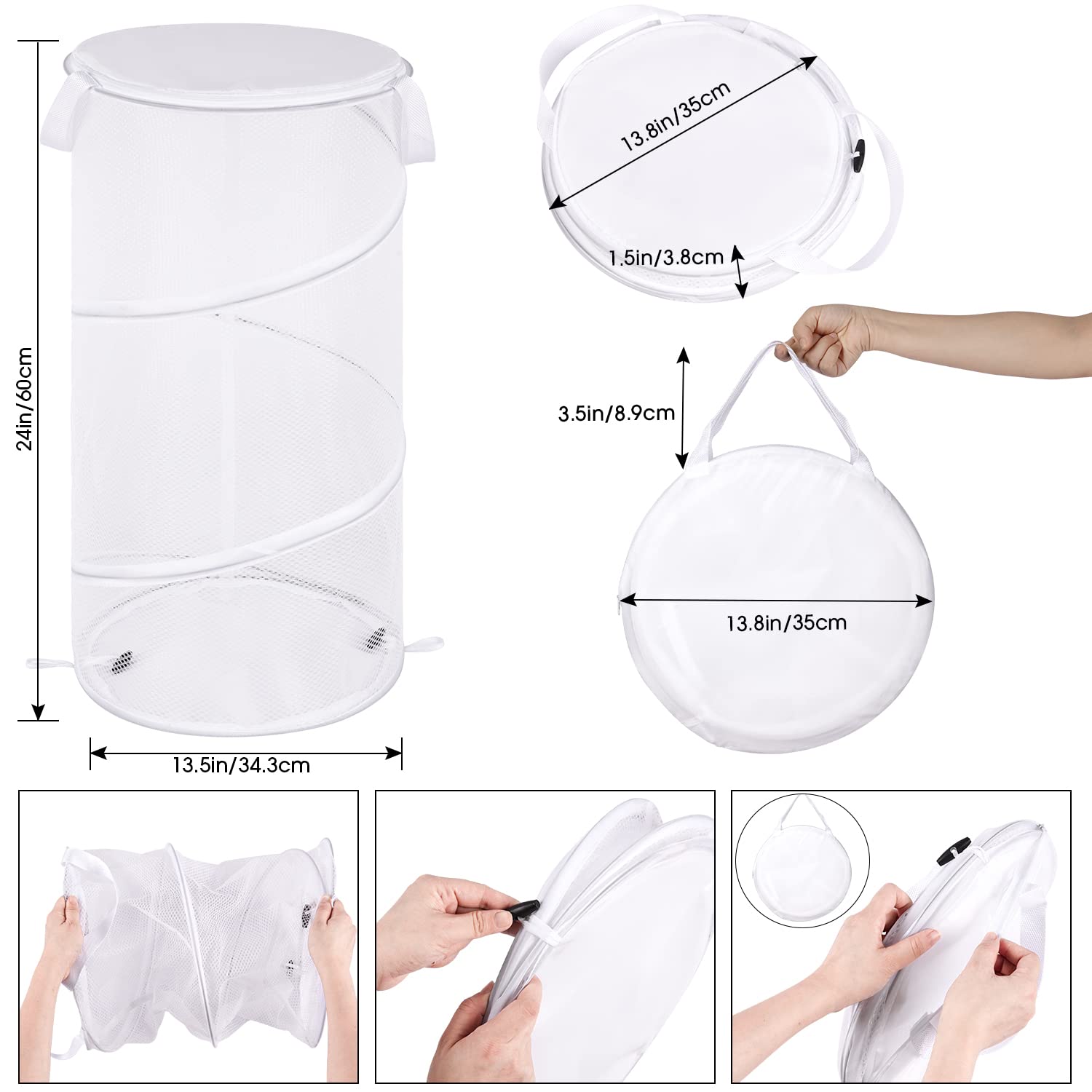 Battoo Large Collapsible Laundry Basket With Lid Foldable Mesh Pop Up Hamper With Handles For Laundry Room, Bathroom, Kids Room,