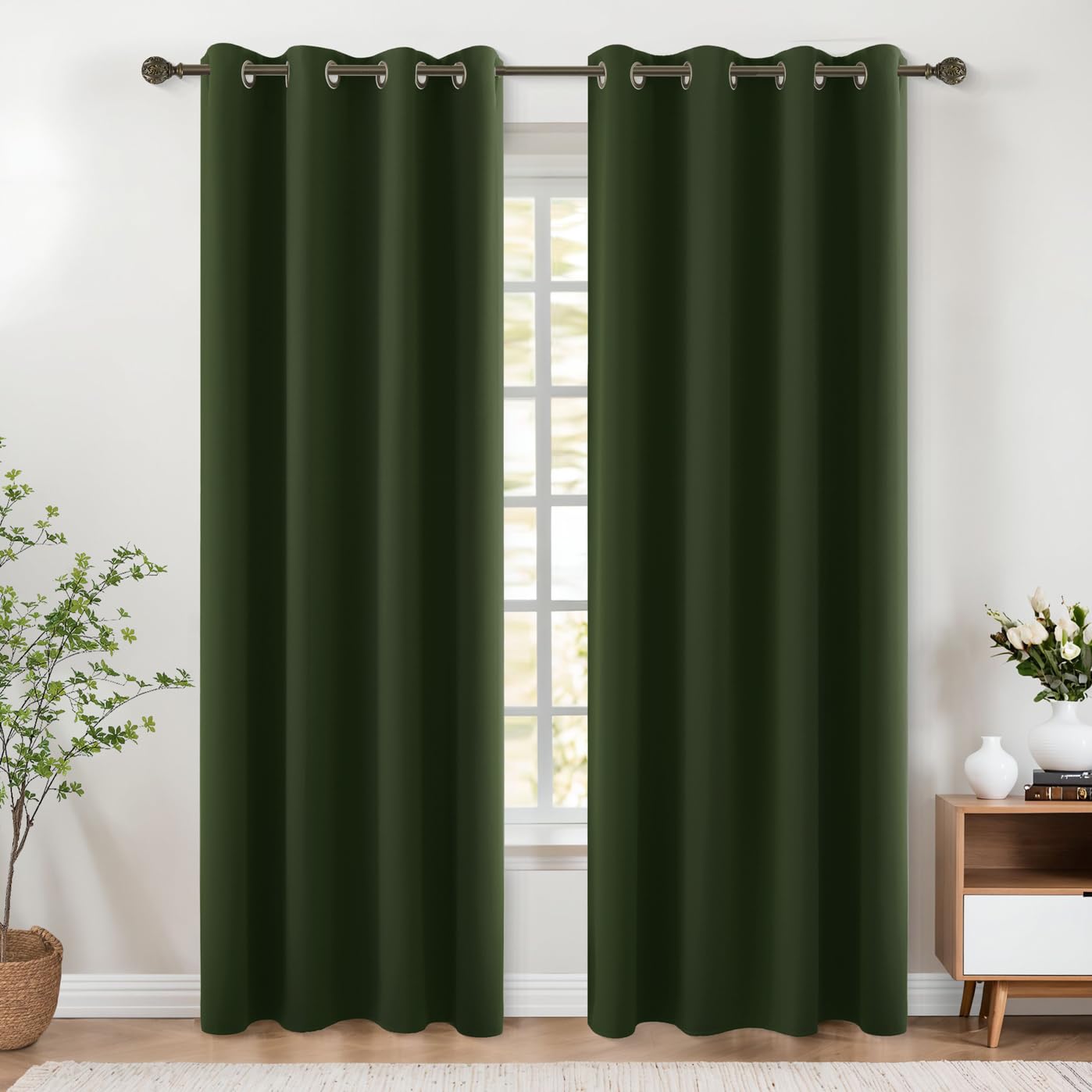 Koufall Boho Curtains 2 Panels Set 84 Inch Length,Olive Green Dark Gold Grommet Window Treatments Curtains & Drapes For Living Room Bedroom