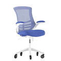 Flash Furniture Kelista Mid-Back Blue Mesh Swivel Ergonomic Task Office Chair With White Frame, Flip-Up Arms, And Transparent Roller Wheels