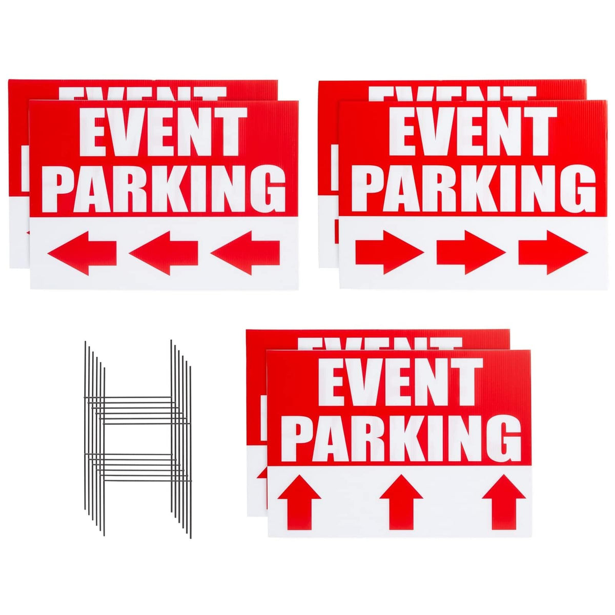 Juvale 6 Pack Outdoor Event Parking Signs With Arrows, 12 X 17 Inch Double Sided Corrugated Plastic Yard Signage With Stakes In