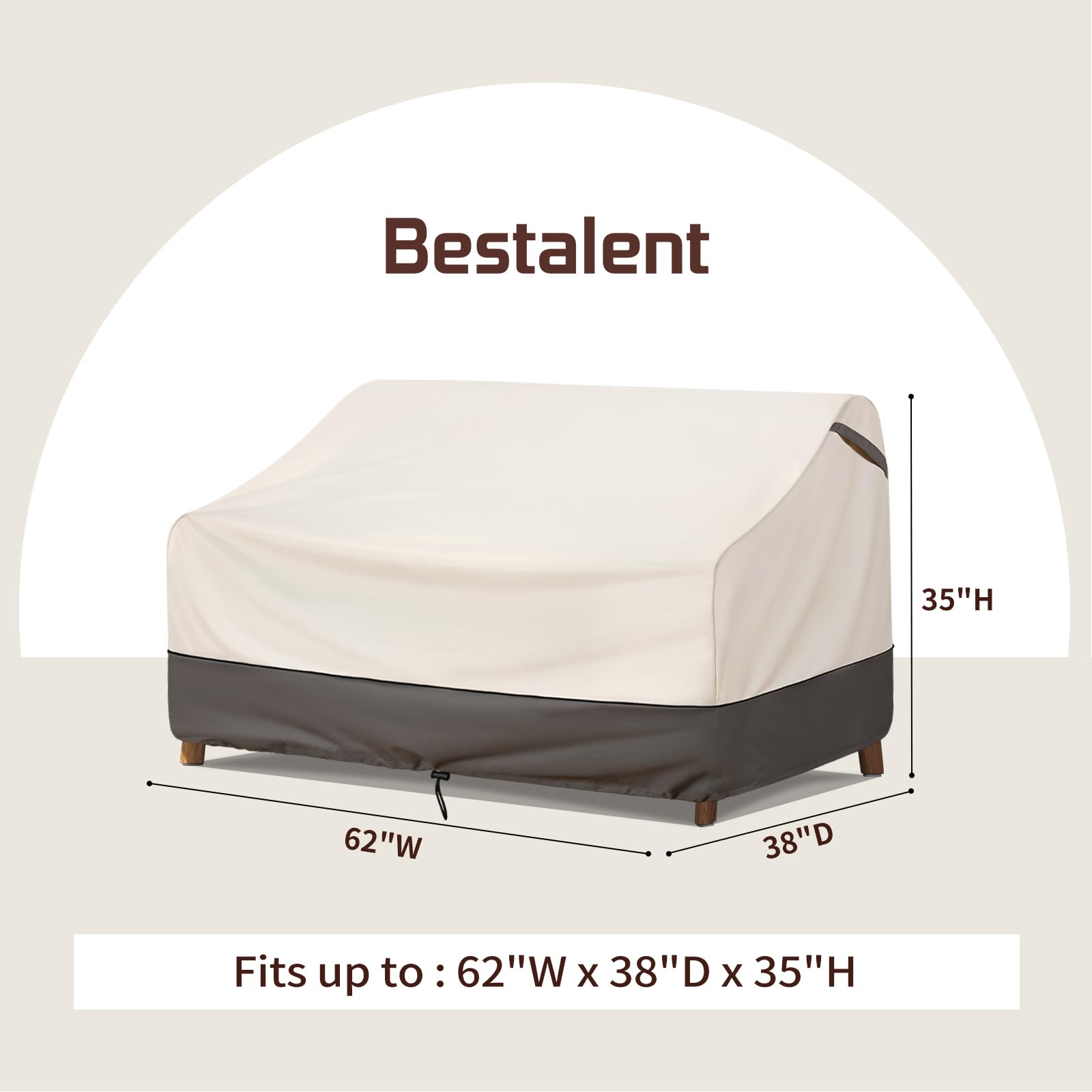 Bestalent Patio Sofa Cover Waterproof Oxford Fabric Beige/Grey 62"W x 38"D x 35"H