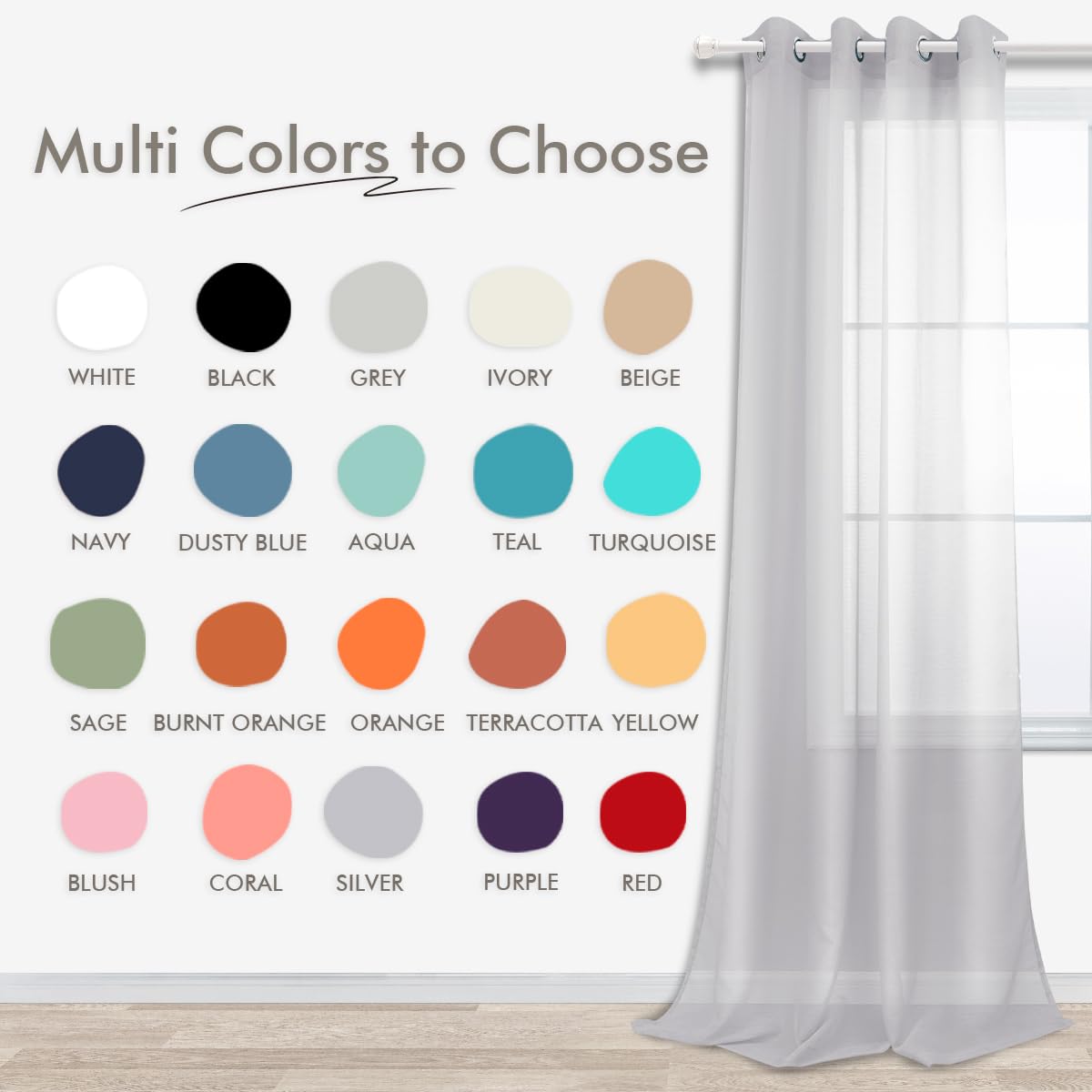 Koufall Silver Grommet Faux Linen Sheer Curtains 52X90 Inch Length