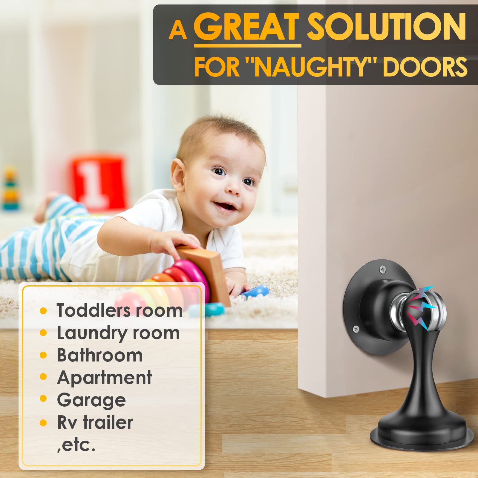 Door Stoppers Magnetic Door Stop 2 Pack- N45 Strong Magnetic Door Catch Keep Door Open Heavy Duty Door Holder For Bottom Top Of