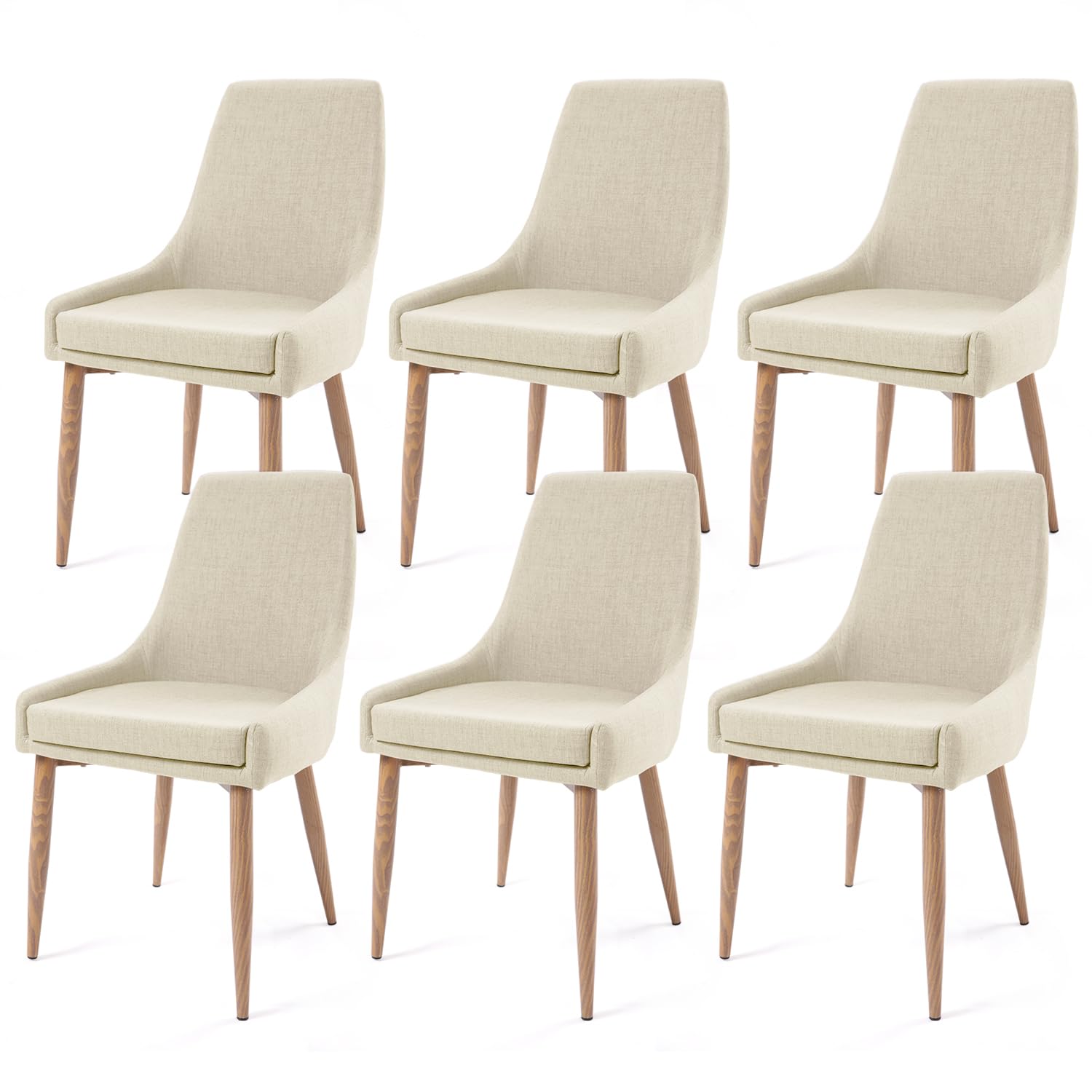 E&D Furniture Dining Chairs, Accent Living Room Chair Set Of 6 Beige Kitchen And Dining Room Chairs With High Back 6 Pack Fabric