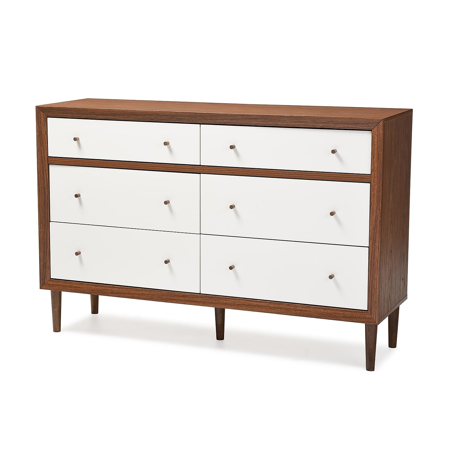 Baxton Studio Harlow 35.69-inch High 6-Drawer Dresser, Walnut Brown and White (121-6781-HiT)