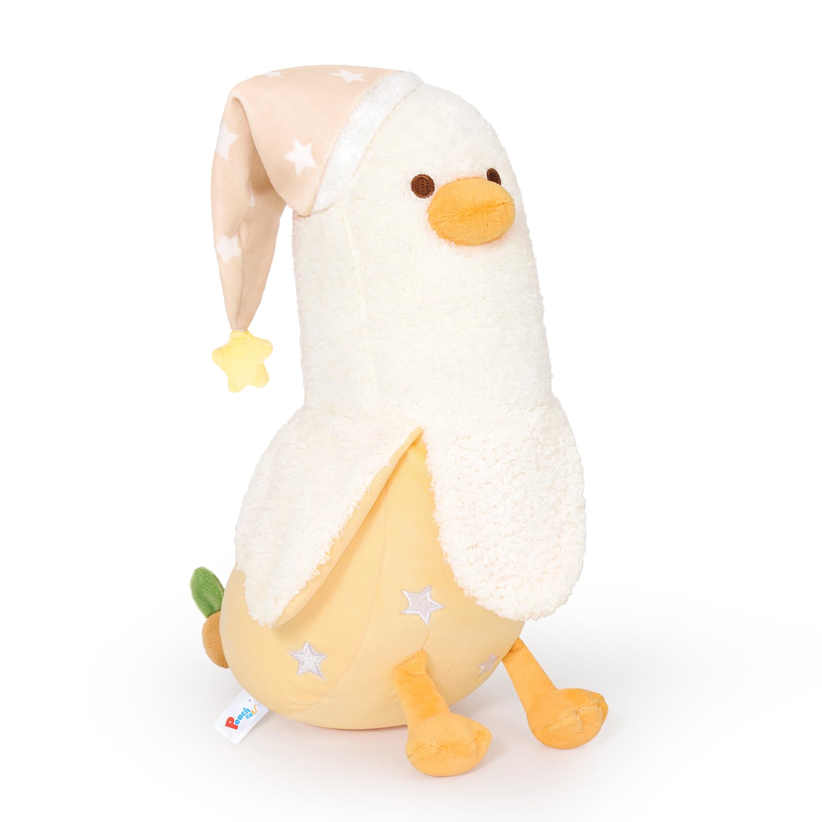 Peach Cat Banana Duck Plush Pillow Wear Long Star Nighcap Stuffed Animals Cute Plushies Toy Gifts For Kids White And Yellow 12'