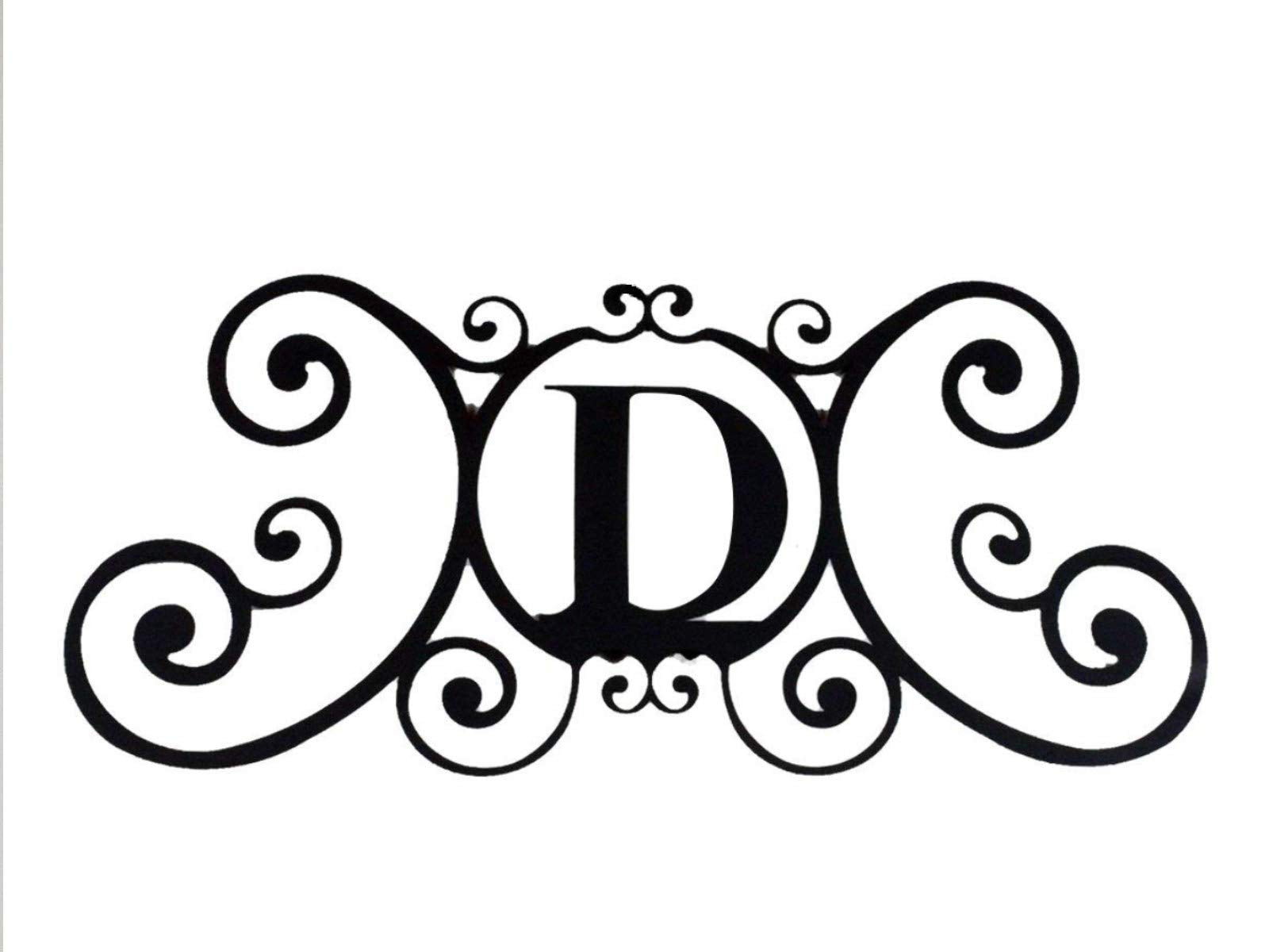 Bookishbunny Monogram Initial Letter A-Z Wrought Iron Metal Scrolled Door Wall Decoration Plaque Art, 24 x 11 inch 2mm Thick (D)