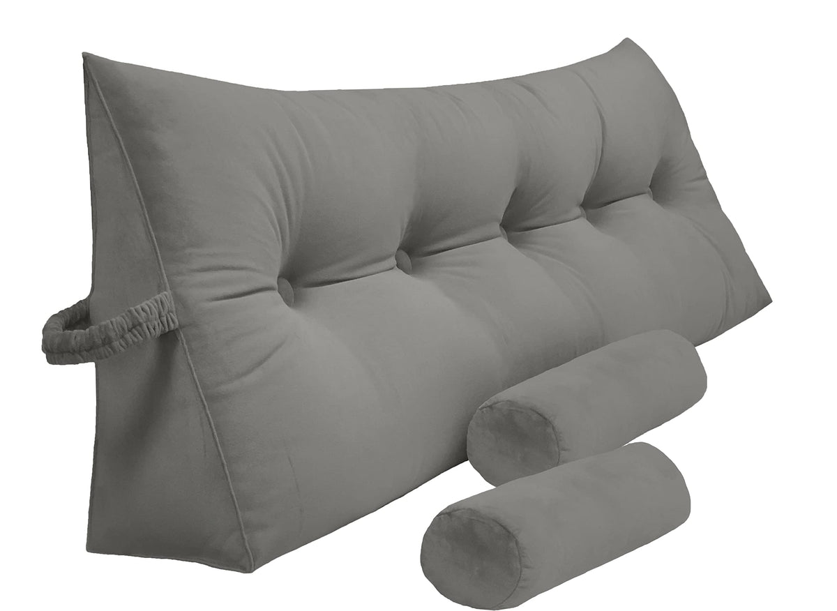 Peachwell Triangular Reading Bed Rest Pillow Large Bolster Cushion Headboard Backrest Wedge Pillow With Two Detachable Roll Pill