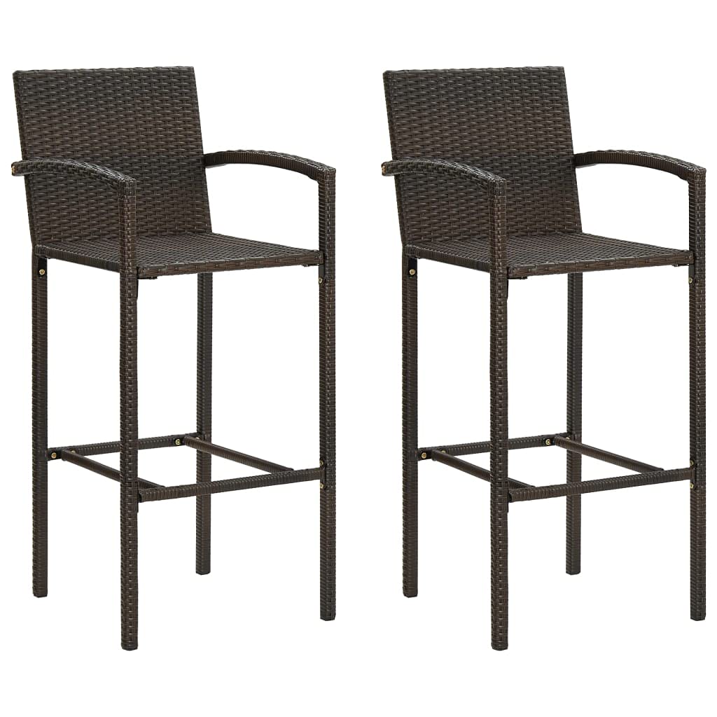 vidaXL Modern Outdoor Indoor Bar Stool Set, Poly Rattan, Weather-Resistant, UV-Resistant, Easy-to-Clean - 2 pcs - Brown