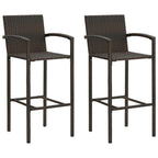 vidaXL Modern Outdoor Indoor Bar Stool Set, Poly Rattan, Weather-Resistant, UV-Resistant, Easy-to-Clean - 2 pcs - Brown